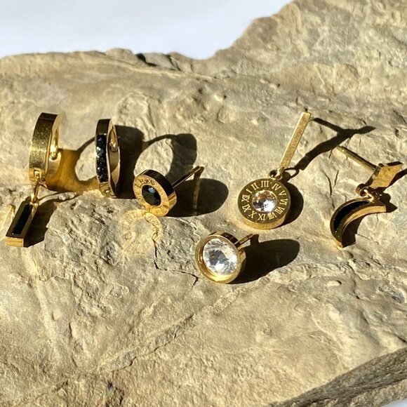 Gold Plated Stainless Steel Roman Set of 6 Earrings - Picture 9 of 11